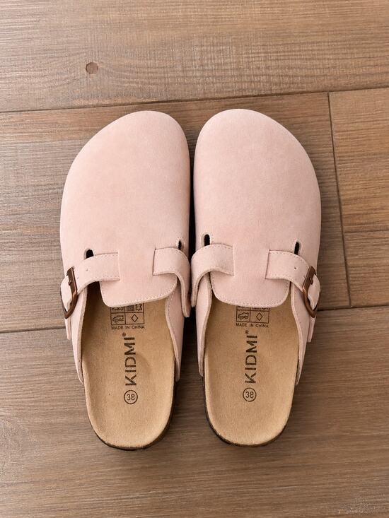 KIDMI Shoes - KIDMI Women's Pink Suede Cork Footbed Buckle Clog Mules EU 38 US 7-7.5